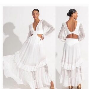 PatBo - Elegant White Maxi Dress with Lace Details